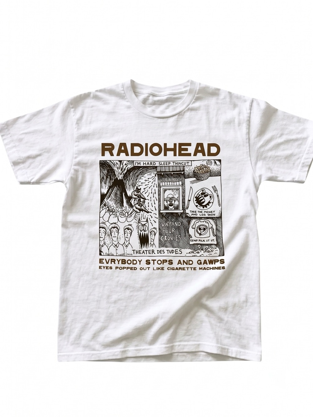 Radiohead Alt Rock Band Comic Sketch Art White Graphic Tee